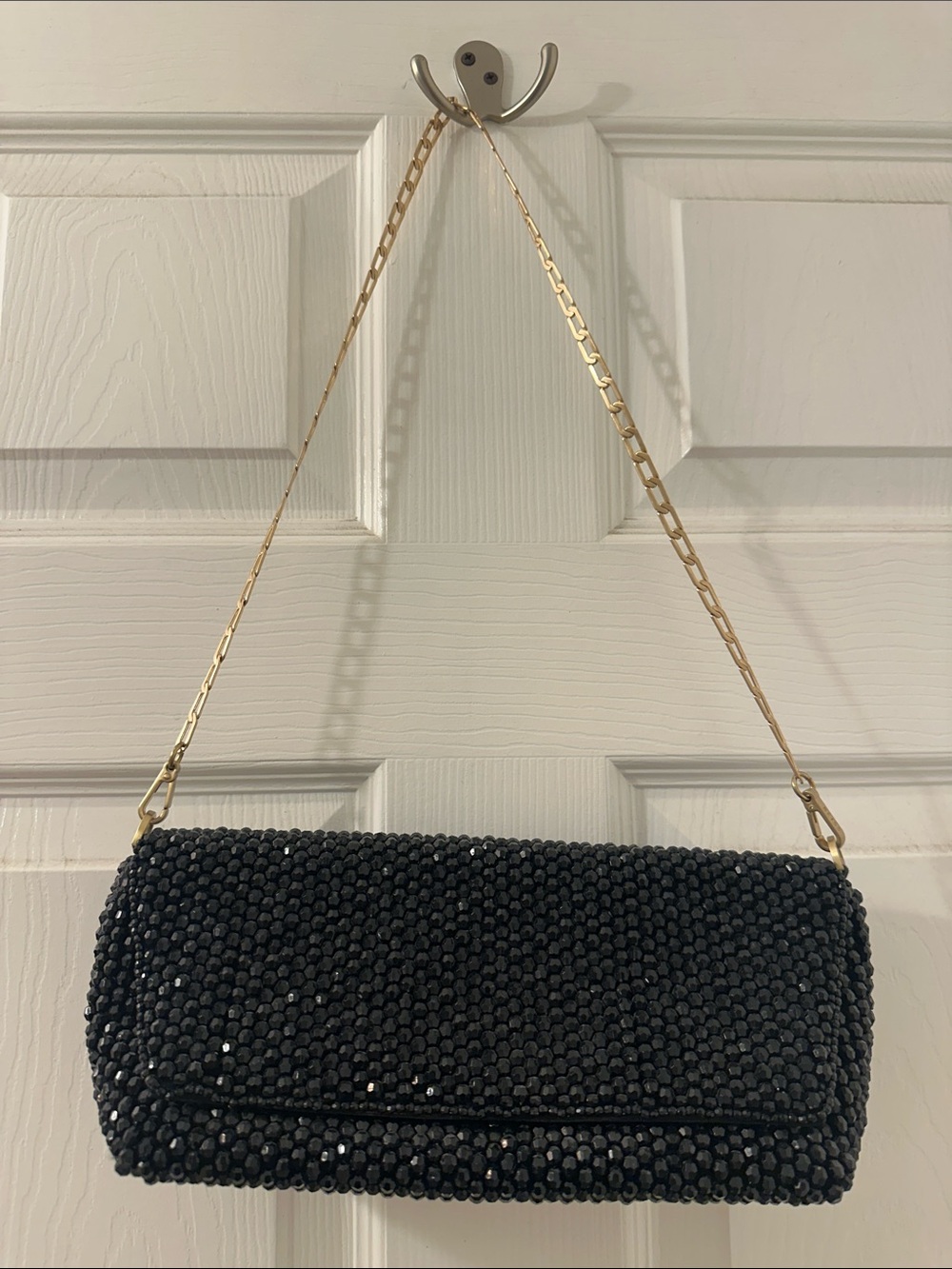 Reiss Black Sequin Chain Shoulder Clutch